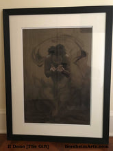 Laden Sie das Bild in den Galerie-Viewer, The original as framed now, Matted and Framed Dono The Gift Man Genie Holding out Hands to Give with Smoke around Capoeira Movement Drawing