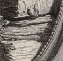 Carica l'immagine nel visualizzatore di Gallery, Detail of Old Books and Oval frame with beaded inter forms Library of Dreams Tower of Old Weathered Book Black and White Original Charcoal Drawing