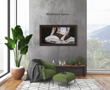 Load image into Gallery viewer, Figure painting Gillian Draped hangs on a wall in a cozy loft appartment with candles lit for meditation
