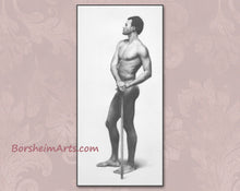 Charger l'image dans la galerie, Artistic depiction of a nude male figure holding a cane.  Classical drawing style
