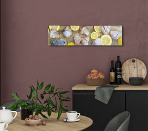 lemon painting in burgundy kitchen shown if hung horizontally