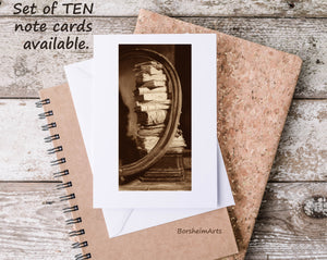 Note card with vintage-style photo and envelope on a rustic wooden surface, featuring 'Borsheim Arts' branding.