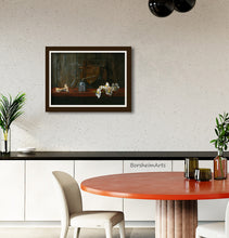 將圖片載入圖庫檢視器 Framed painting on a wall above a dining table with decor items.
