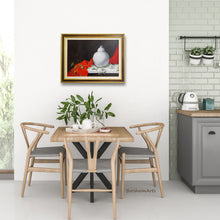 將圖片載入圖庫檢視器 Dining area with wooden table and chairs, framed artwork on the wall, and kitchen counter.
