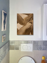 將圖片載入圖庫檢視器 Bathroom interior with abstract figure art on the wall and patterned tiles.
