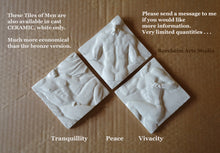 將圖片載入圖庫檢視器 Three white ceramic tiles labeled &#39;Tranquillity&#39;, &#39;Peace&#39;, and &#39;Vivacity&#39; on a brown background with promotional text.
