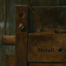 Load image into Gallery viewer, Close-up of a rusty metal lock with the word &#39;Detail&#39; to show the painted texture and hardware
