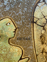 Laden Sie das Bild in den Galerie-Viewer, Close-up of a textured surface with a profiled face and cracked pattern, labeled &#39;DETAIL&#39;. painting on canvas
