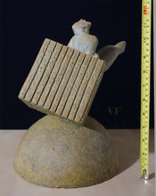 將圖片載入圖庫檢視器 Ceramic sculpture with a small figure on top of a rectangular block, next to a measuring tape for scale.
