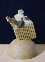 將圖片載入圖庫檢視器 Ceramic sculpture of a reclining male figure on a cube embedded in a half-sphere against a dark background
