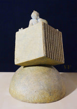 將圖片載入圖庫檢視器 back view of Crucified artist man Ceramic sculpture of a figure on a pedestal with a dark background
