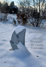 將圖片載入圖庫檢視器 Granite sculpture in a snowy landscape with text 'Developing Granite Sculpture by Vasily Fedorouk'.
