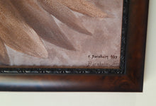 Cargar imagen en el visor de la galería, Detail of the frame with the black inner carved decoration.  Note also the signatures... and the metallic paints that are added to parts of Icarus&#39; wings in this fine art print by Kelly Borsheim
