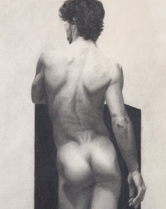 Detail of original pencil drawing of Mauro, an Italian live model with a gorgeous body