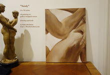 Laden Sie das Bild in den Galerie-Viewer, Painting titled &#39;Sandy&#39; by Kelly Borsheim next to a classical statue on a wooden bedroom dresser.

