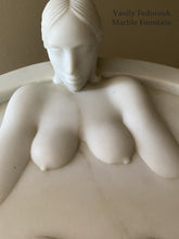 Carica l'immagine nel visualizzatore di Gallery, Detail of Face and breasts floating in a white pool of Marble.  Sculpture of a nude figure with 'Vasily Fedorouk' branding.
