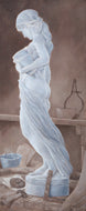 monochromatic brown and white painting of a marble sculpture in a sculptor's studio in Carrara, Italy