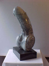 Load image into Gallery viewer, Another view of the erect penis bathroom sculpture in grey marble.  Artwork made by Vasily Fedorouk.
