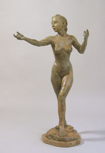 Tan Patina - Little Mermaid Bronze Statue of Nude Woman Standing Dancing Arm Outstretched