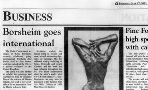 Ten, a bronze bas-relief sculpture of a nude woman's back with Bob Fosse hands above her head made artist Kelly Borsheim become an international artist in 2003!