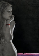 z SOLD ~ Nightwatch Seated Nude Woman Sideways Thinking Woman Charcoal Drawing