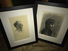 將圖片載入圖庫檢視器 Shown Framed here with Pencil Portrait drawing of Harry another Art Student Anthony Charcoal Drawing Portrait of Young Man
