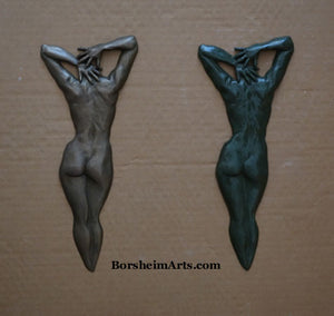 Choice of Patina - Ferric or Green Ten Female Nude Back Hands Small Bronze Sculpture Bas Relief Wall Hung Art