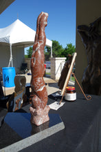 將圖片載入圖庫檢視器 Diver Stone Carving Sports Art Marble Verticle Male Figure Sculpture Black Granite Base Rojo Balboa Spanish Marble
