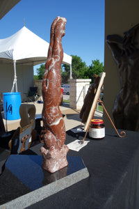 Diver Stone Carving Sports Art Marble Verticle Male Figure Sculpture Black Granite Base Rojo Balboa Spanish Marble
