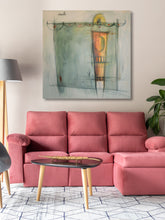 Cargar imagen en el visor de la galería, warm decor, see what Aphrodite does to a room?  This is a large abstract figure fashion oil painting by Dragana Adamov.  Colors are warm and inviting.  Show here with rose couch.
