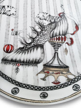 Cargar imagen en el visor de la galería, Detail of hand drawing of circus tent, shoe, and leaping tigers wtih red lips and fantasy drawing
