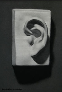 Academy Study Charcoal Drawing Ear Cast Gesso Drawing of Sculpture