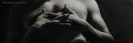 Entwined Interlaced Fingers Hands on Nude Man's Chest Charcoal drawing Black and White Grey Paper Framed Original Art Meditative Love Art