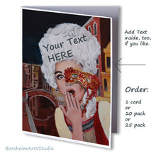 Laden Sie das Bild in den Galerie-Viewer, Note cards Oh Venice Italy Surprised Woman in Costume Mask Fine Art PRINT

