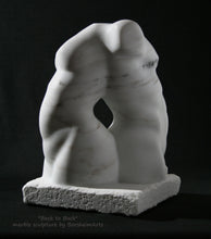 Laden Sie das Bild in den Galerie-Viewer, Male and Female Torsos Stone Carving Back to Back Contemporary Art, Great wedding or anniversary gift, indoor or outdoor display for this marble carving artwork
