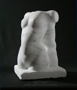 Enjoy the soft curves in this marble figure sculpture as the light shows off the shape of the female torso, roamantic art at its best.  fine art marble carving by Kelly Borsheim