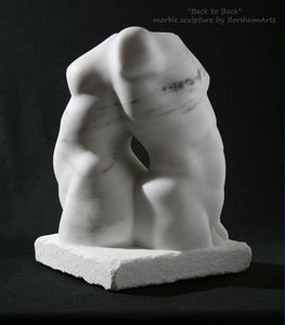 Male and Female Torsos Stone Carving Back to Back Contemporary Art, Great wedding or anniversary gift, indoor or outdoor display for this marble carving artwork