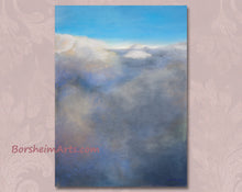 Load image into Gallery viewer, Vertical print of being above the clouds with white in the backlit background, pastel art, fine art prints
