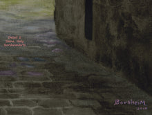 Charger l&#39;image dans la galerie, detail of pastel and charcoal drawing of cobbled stone road in Siena, Italy with pink, purple, and grey
