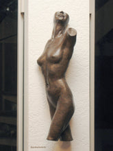 Load image into Gallery viewer, Tucking a little bronze wall art nude in the support wall between a house full of windows.  Great wall-mounted bronze figure for narrow walls.
