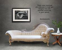 Laden Sie das Bild in den Galerie-Viewer, Classical nude art looks great over a romantic fainting couch. Elegant home decor by artist Kelly Borsheim
