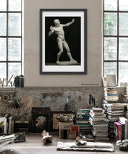 Load image into Gallery viewer, Classic feel to this loft library room... so arty, so cool.  Ecorche Archer charcoal drawing by Kelly Borsheim
