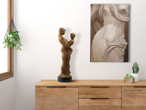 Beautiful neutral colored art:  Here is bronze sculpture Together and Alone, with gallery-wrapped oil painting on canvas titled "Fontana di Lucca" in Tuscany.  art ships from Norfolk, Virginia USA