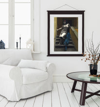 將圖片載入圖庫檢視器 Art in Living Room Example Le Scale dell&#39;Eros [The Stairs of Love] Woman and Blue Panther Laws of Attraction - ORIGINAL Pastel Art 
