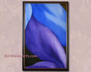Legs in Purple and Blue oil painting framed in black and gold, large vertical sensual art