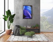Load image into Gallery viewer, Statement art, yet simple eye catcher, romantic art of Legs in Purple on Blue, embracing in this loft living room elegant space.
