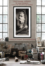 Load image into Gallery viewer, Large 110 x 55 cm (44 x 22 inches) print, sold without frame, Library of Dreams Tower of Old Books Stack of Books Fine Art Print Black and White Art PRINT of Charcoal Drawing Pile of Books
