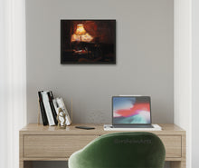 Laden Sie das Bild in den Galerie-Viewer, Oh, how this English pub painting print relieves stress in this home office scene.  artwork by artist Kelly Borsheim from a tavern in London, England.
