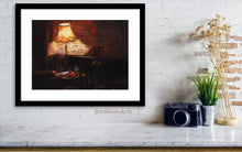 Carica l&#39;immagine nel visualizzatore di Gallery, Another example of how you could frame your small horizontal print.  Hang over a shelf with white mat and thin black simple frame.  London Pub is the title of this sold artwork available as fine art prints on aluminum.
