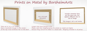 Showing the different wood backings and hanging methods depending on print size for Prints on Metal (aluminum) wood rienforced backing bars and hanging apparatus.  sawtooth hanger for smaller prints, while wire hanging for larger prints on metal.  Metal prints are great for high humidity areas, such as bathrooms or basements.  Order yours today. 